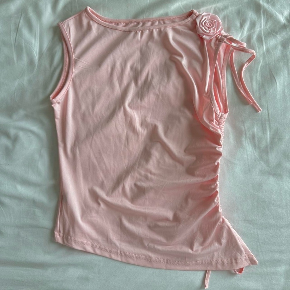 Pink Sleeveless Top with Floral Detail